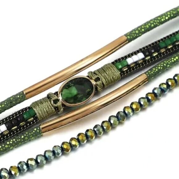 Vegan Leather Gemstone Wrap Bracelet - Picture 4 of 4